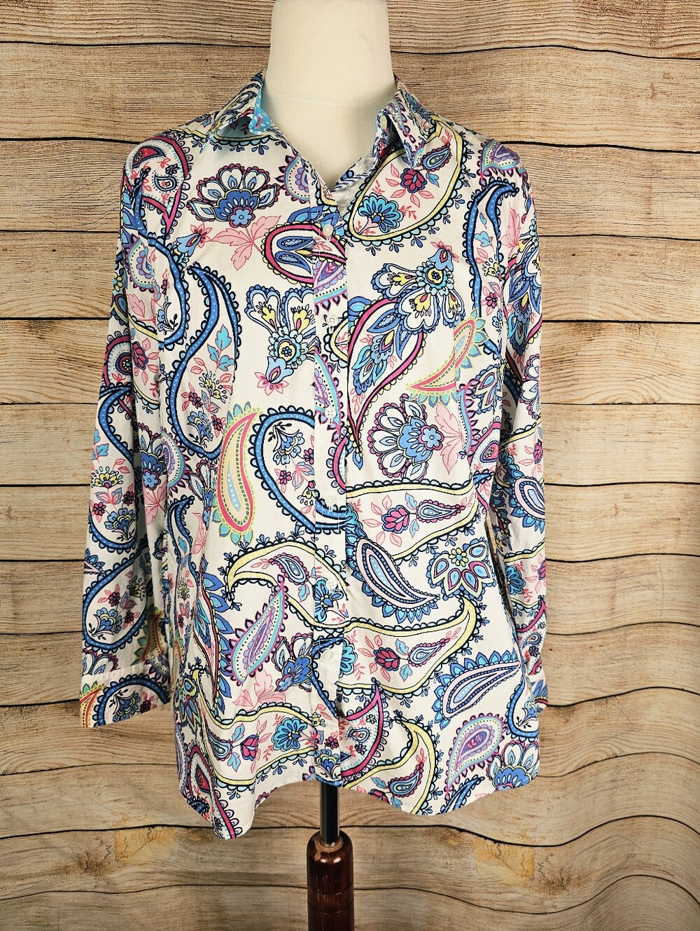 Talbots Paisley Floral Long Sleeve Button Down Cotton Shirt Blouse Size Xlarge